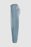 Casual Solid Color Distressed Contrast Mid Waist Denim Jeans