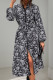 Elegant Flowers Print Lace Up Contrast Mandarin Collar A Line Dresses