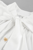 Elegant Solid Color Lace Up Buckle Ribbon Collar A Line Dresses