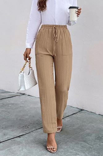 Daily Solid Color Pocket Lace Up Ruched High Waist Pencil Solid Color Bottoms