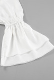Elegant Solid Color Lace Up Buckle Ribbon Collar A Line Dresses