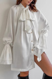 Elegant Solid Color Lace Up Buckle Ribbon Collar A Line Dresses