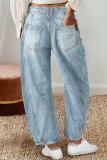 Casual Solid Color Distressed Contrast Mid Waist Denim Jeans