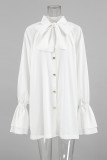 Elegant Solid Color Lace Up Buckle Ribbon Collar A Line Dresses
