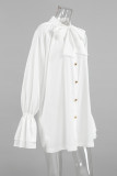 Elegant Solid Color Lace Up Buckle Ribbon Collar A Line Dresses