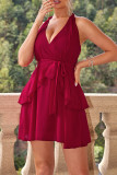Sexy Solid Color Backless Ruffle Halter A Line Dresses