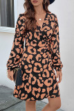 Elegant Geometric Print Lace Up Contrast V Neck Irregular Dresses
