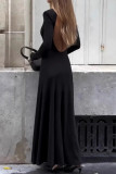 Casual Solid Color Hollow Out Backless Half A Turtleneck Long Dresses