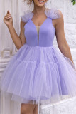 Sexy Party Solid Color Mesh V Neck Princess Dresses