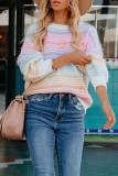 Casual Stripe Patchwork Contrast O Neck Tops