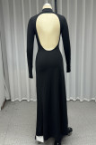 Casual Solid Color Hollow Out Backless Half A Turtleneck Long Dresses