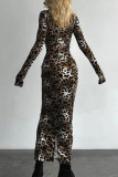 Sexy Leopard Contrast Square Neck One Step Skirt Dresses