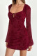 Sexy Flowers Lace Up Patchwork Square Neck Wrapped Skirt Dresses