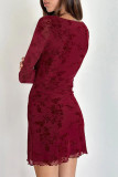 Sexy Flowers Lace Up Patchwork Square Neck Wrapped Skirt Dresses