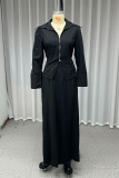 Elegant Solid Color Zipper Turndown Collar Long Sleeve Two Pieces