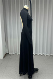 Casual Solid Color Hollow Out Backless Half A Turtleneck Long Dresses