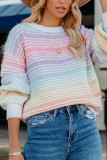 Casual Stripe Patchwork Contrast O Neck Tops