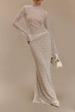 Sexy Solid Color Lace See-Through Half A Turtleneck Long Sleeve Two Pieces