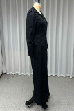 Elegant Solid Color Zipper Turndown Collar Long Sleeve Two Pieces