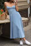 Sexy Street Solid Color Patchwork V Neck Sling Dresses