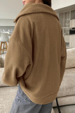 Casual Solid Color Zipper Fluffy Turndown Collar Tops