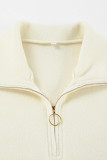 Casual Solid Color Zipper Fluffy Turndown Collar Tops