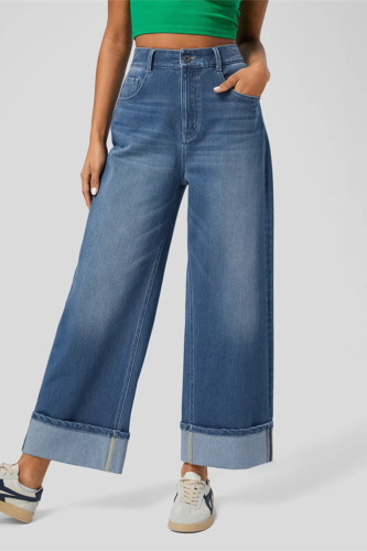 Casual Daily Solid Color Distressed Contrast High Waist Loose Denim Jeans