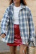 Street Plaid Patchwork Contrast Turndown Collar Tops