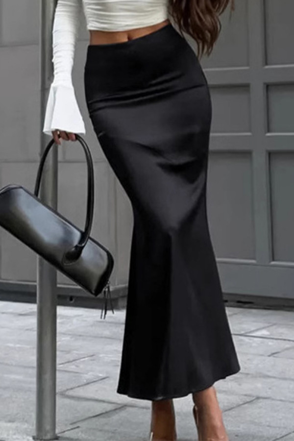 Elegant Solid Color Fishtail Regular High Waist Solid Color Bottoms