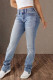 Casual Solid Color Distressed Pocket Mid Waist Denim Jeans