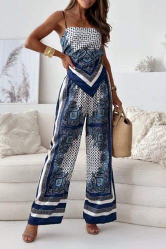 Casual Geometric Print Backless Square Neck Sleeveless Two Pieces