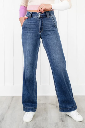 Casual Solid Color Distressed Pocket Denim Jeans