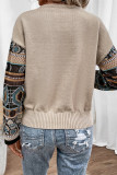 Casual National Totem Patchwork Weave O Neck Tops