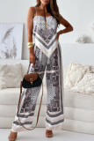 Casual Geometric Print Backless Square Neck Sleeveless Two Pieces