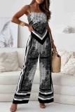 Casual Geometric Print Backless Square Neck Sleeveless Two Pieces