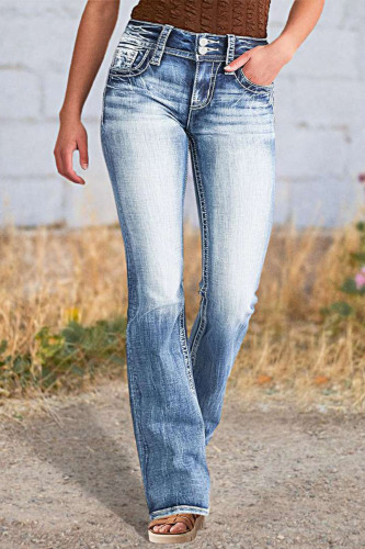 Casual The stars Embroidered Distressed Mid Waist Denim Jeans