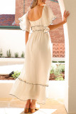Sexy Solid Color Patchwork Contrast Off Shoulder A Line Short Sleeve Dress