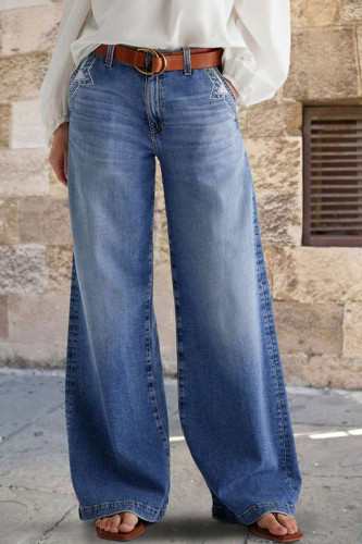 Casual Gradient Distressed High Waist Loose Denim Jeans(No waist belt)