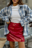 Street Plaid Patchwork Contrast Turndown Collar Tops