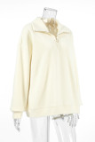 Casual Solid Color Zipper Fluffy Turndown Collar Tops
