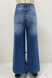 Casual Gradient Distressed High Waist Loose Denim Jeans(No waist belt)
