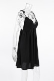 Sexy Solid Color Lace Up Backless V Neck Sling Dresses