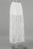 Sexy Solid Color Lace See-Through Loose High Waist Solid Color Bottoms