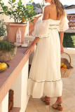 Sexy Solid Color Patchwork Contrast Off Shoulder A Line Short Sleeve Dress