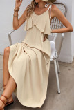 Casual Solid Color Lace Up V Neck Sling Dresses