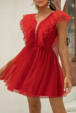 Sexy Solid Color Mesh V Neck Princess Dresses