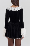 Sexy Solid Color Lace Velvet Square Neck A Line Dresses