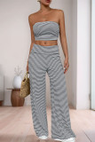 Casual Stripe Patchwork Contrast Strapless Sleeveless Two Pieces
