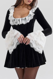 Sexy Solid Color Lace Velvet Square Neck A Line Dresses