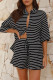 Casual Stripe Lace Up Patchwork Contrast Turndown Collar Half Sleeve Two Pieces
